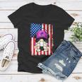 4Th Of July Running Gnome For Women Patriotic American Flag Gift Women V-Neck T-Shirt