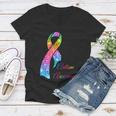 Autism Awareness Sparkle Glitter Ribbon Tshirt Women V-Neck T-Shirt