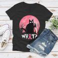 Breast Cancer Black Cat What Halloween Cat With Knife Women V-Neck T-Shirt