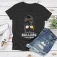 Busy Raising Ballers Mom Of Both Baseball Softball Messy Bun Sticker Features De Women V-Neck T-Shirt