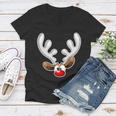 Christmas Red Nose Reindeer Face Graphic Design Printed Casual Daily Basic Women V-Neck T-Shirt