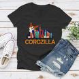 Corgzilla Funny Corgi Dog Women V-Neck T-Shirt