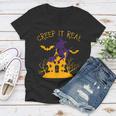 Creep It Real Witch Broom Funny Spooky Halloween Women V-Neck T-Shirt