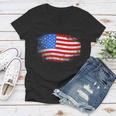 Distressed Usa Waving Flag Women V-Neck T-Shirt