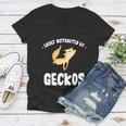 Easily Distracted By Geckos Funny Leopard Gecko Lizard Lover Cool Gift Women V-Neck T-Shirt