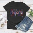 Firefighter Retro American Flag Firefighter Jobs 4Th Of July Fathers Day V3 Women V-Neck T-Shirt
