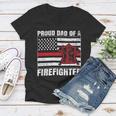 Firefighter Vintage Usa Flag Proud Dad Of A Firefighter Fathers Day Women V-Neck T-Shirt