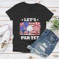 Golf Lets Par Tee American Flag Independence Golf 4Th July Women V-Neck T-Shirt