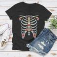 Halloween Day Of Dead Skeleton Flowers Decorated Women V-Neck T-Shirt