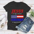 Jesus Savior Trump President Women V-Neck T-Shirt