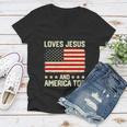 Loves Jesus And America Too Usa Patriotic Funny Christian Women V-Neck T-Shirt