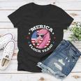 Merica 4Th Of July Flamingo Flock Patriotic American Flag Women V-Neck T-Shirt