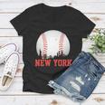 New York Skyline Baseball Sports Fan Women V-Neck T-Shirt