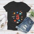 Outer Space 5 Years Old 5Th Birthday Boys Planets Astronaut Women V-Neck T-Shirt