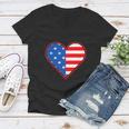 Patriotic American Flag Heart For 4Th Of July Girl Women V-Neck T-Shirt