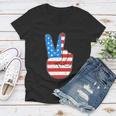 Peace Hand Sign With Usa American Flag For 4Th Of July Funny Gift Women V-Neck T-Shirt