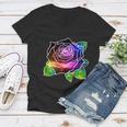 Rainbow Galaxy Floral Rose Women V-Neck T-Shirt