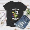 Rawr Im 2 Birthday Boy Dinosaur Trex Themed 2Nd Birthday Women V-Neck T-Shirt