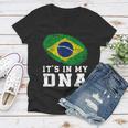 Retro Its In My Dna Brazil Flag Patriotic Women V-Neck T-Shirt