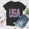 Usa World Flags Pattern Women V-Neck T-Shirt