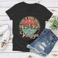 Vintage 1942 Birthday 80 Years Of Being Awesome Emblem Women V-Neck T-Shirt