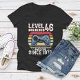 Vintage Video Gamer Birthday Level 46 Unlocked 46Th Birthday Women V-Neck T-Shirt