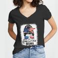 All American Mama Proud Mom Messy Bun Patriotic 4Th Of July Women V-Neck T-Shirt