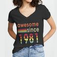 Awesome Since 1981 Birthday Retro Cool Gift Women V-Neck T-Shirt