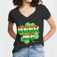 Beer Me St Patricks Day Irish Flag Clover Women V-Neck T-Shirt