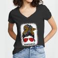 Bleached Lunch Lady Messy Bun Hair Leopard Print Sunglasses Cool Gift Women V-Neck T-Shirt