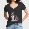Boston Terrier Dog 4Th Of July Cap Sunglasses Usa Flag Fireworks Women V-Neck T-Shirt