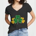 Buffalo Shamrock Plaid Irish Clovers Graphic Design Printed Casual Daily Basic Women V-Neck T-Shirt