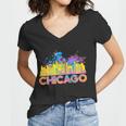 Colorful Chicago Skyline Paint Women V-Neck T-Shirt