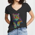 Colorful Neon Leopard Jaguar Portrait Tshirt Women V-Neck T-Shirt