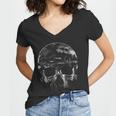 Distressed Skull Graphic Women V-Neck T-Shirt