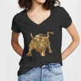 Gold Bitcoin Bull Women V-Neck T-Shirt