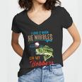 I Love It When He Nibbles On My Bobbers Funny Bass Fishing Women V-Neck T-Shirt