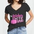 In October We Wear Pink Breast Cancer Awareness Pumpkin Women V-Neck T-Shirt