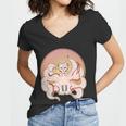 Japanese Nine Tails Kitsune Fox Emblem Pattern Women V-Neck T-Shirt