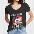 Just Here To Bang Usa Flag Chicken Beer Firework 4Th Of July Women V-Neck T-Shirt