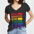 Kiss Whoever The Fuck You Want Lgbt Rainbow Pride Flag Women V-Neck T-Shirt