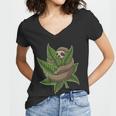 Lazy Sloth Cannabis Leaf Women V-Neck T-Shirt