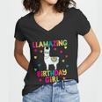 Llama Birthday Party Llamazing Gift Girl Rainbow Hearts Gift Women V-Neck T-Shirt