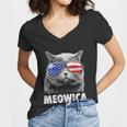 Meowica Cat 4Th Of July Merica Men Women Usa American Flag Women V-Neck T-Shirt