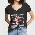 Merry 4Th Of July Biden Bike Bicycle Falls Off Anti Biden Women V-Neck T-Shirt