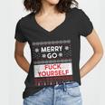 Merry Go FCk Yourself Ugly Christmas Sweater Women V-Neck T-Shirt
