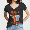Party In The Usa Hot Dog Love Usa Funny Fourth Of July Women V-Neck T-Shirt