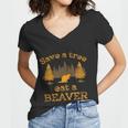 Save A Tree Eat A Beaver Funny Earth Day Women V-Neck T-Shirt