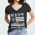 Us Navy Forge By The Sea Blue Line Flag Women V-Neck T-Shirt