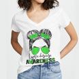 Lyme Disease Awareness Messy Hair Bun For Girl  Women V-Neck T-Shirt